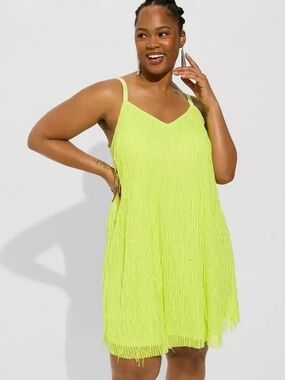 Torrid Mini Sequin Fringe Dress in Neon Size 0